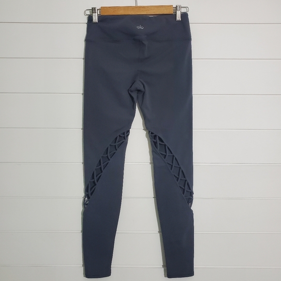 Alo Entwine Legging Womens S Anthracite Lattice Lace Panel Fitted Yoga Athletic - Picture 3 of 9